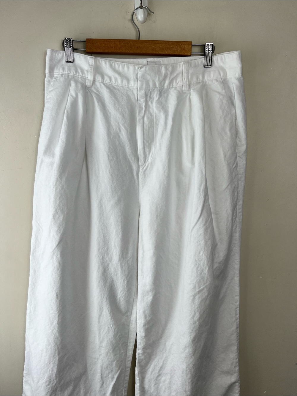 Gap White Linen Cotton Blend Pleated Trouser Wide Leg High Rise Pant SZ 14 Long - Picture 6 of 15